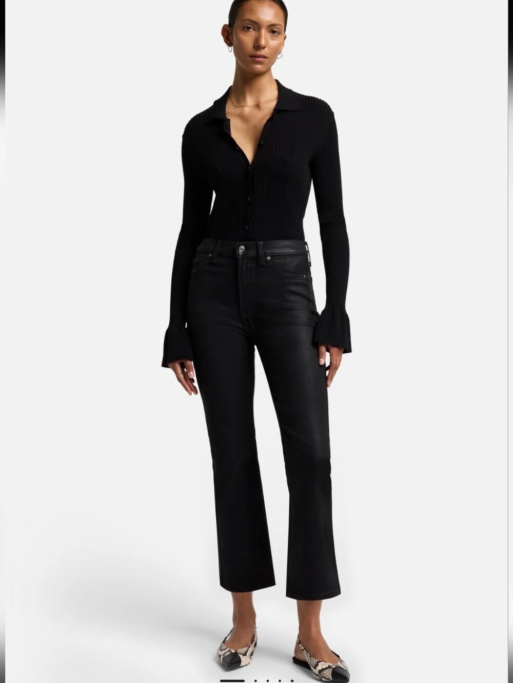 7 FOR ALL MANKIND | Women's Black High Waist Slim Kick Coated Cropped Jeans
